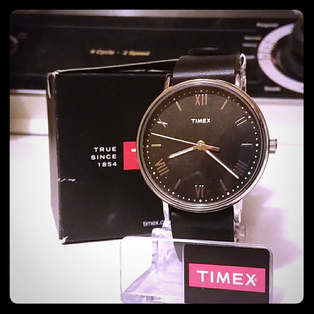 NWT Timex Black Leather Band Watch